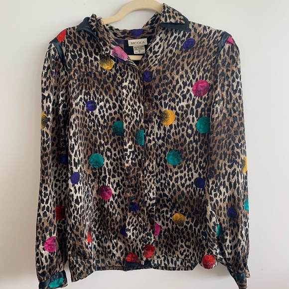 80s Cheetah Print Nicola Button Down Blouse Size 6 - Picture 1 of 3